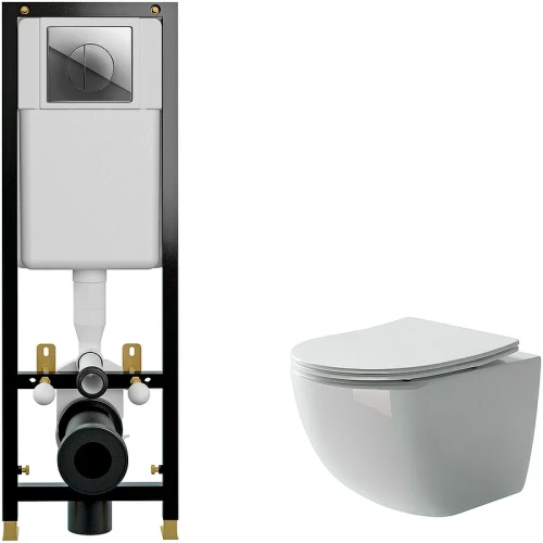 Комплект унитаза Ceramicanova Forma CN3009 с инсталляцией Cersanit Black 35 S-IN-BLACK-Cg-w с сиденьем Микролифт и клавишей смыва Хром фарфор подвесной