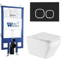 Комплект унитаза с инсталляцией WeltWasser BAMBERG 545 + HOFBACH 041 GL-WT + BAMBERG BL 10000013588 цвет Белый глянцевый с сиденьем Микролифт и клавишей смыва цвет Черный