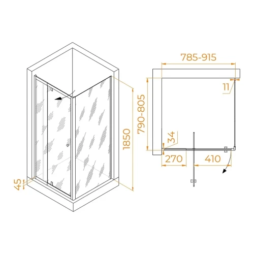 Душевой уголок RGW Passage 80x80 41083288-011 профиль цвет Хром стекло прозрачное