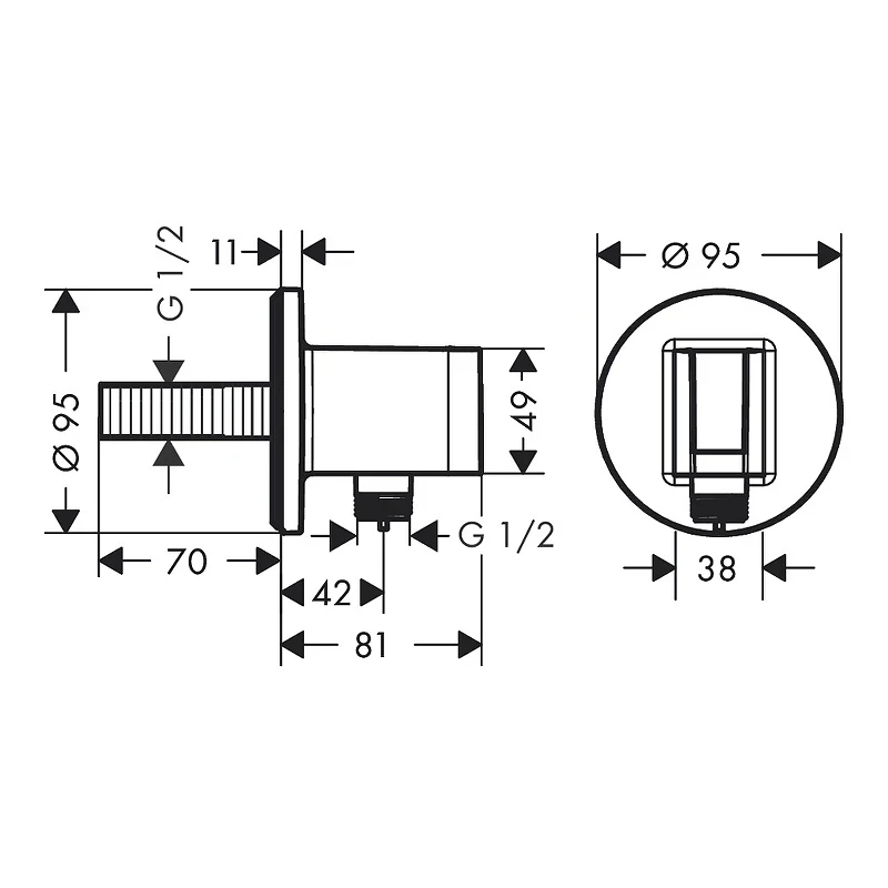 Шланговое подключение Hansgrohe FixFit S 26888670 Черное матовое пластик на стену