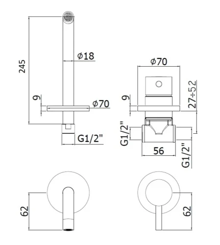 Смеситель для раковины Paffoni Light LIG007NO70 Черный матовый встраиваемый