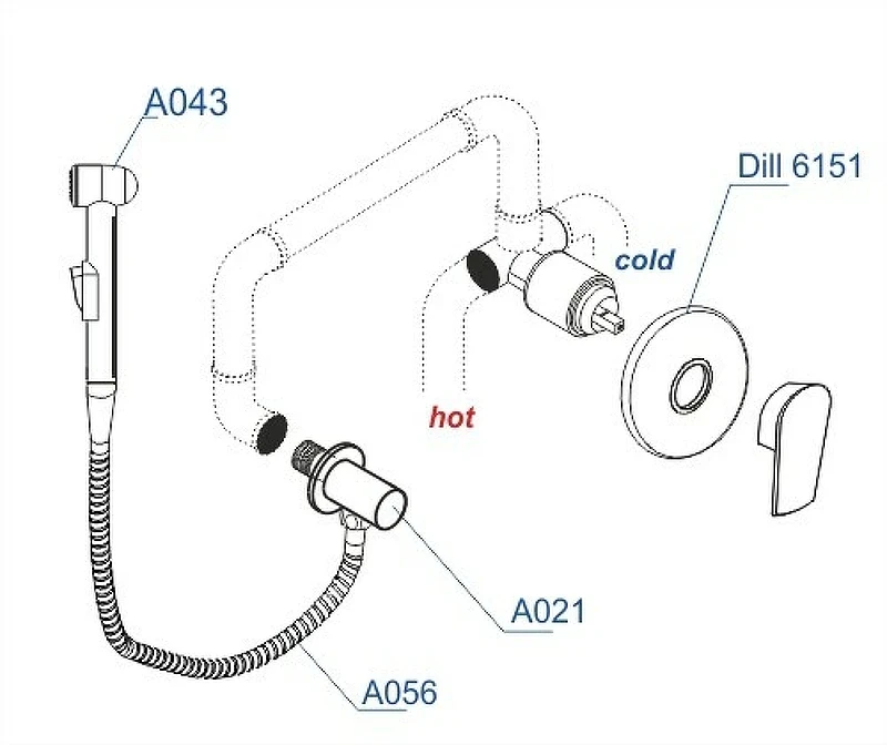 Гигиенический душ со смесителем WasserKRAFT Dill A06156 Хром латунь на стену