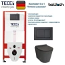 Комплект унитаза биде с инсталляцией Tece Base TC414101480 с сиденьем Микролифт и клавишей смыва цвет Черный