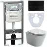 Комплект унитаза с инсталляцией Ceramicanova Balearica CN6000_1002B_1000 с сиденьем Микролифт и Черной матовой клавишей смыва фарфор подвесной