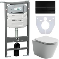 Комплект унитаза с инсталляцией Ceramicanova Balearica CN6000_1002B_1000 с сиденьем Микролифт и Черной матовой клавишей смыва фарфор подвесной