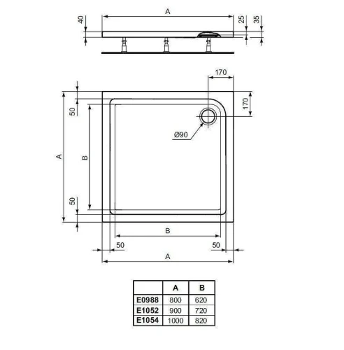 Акриловый поддон для душа Ideal Standard Connect Air 100х100 E105401 цвет Euro White / Евробелый