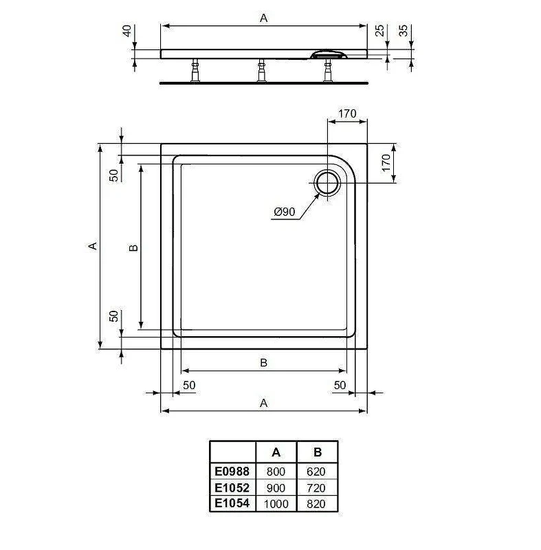 Акриловый поддон для душа Ideal Standard Connect Air 100х100 E105401 цвет Euro White / Евробелый