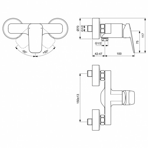 Смеситель для душа Ideal Standard Ceraplan BD250XG Черный матовый латунь на стену