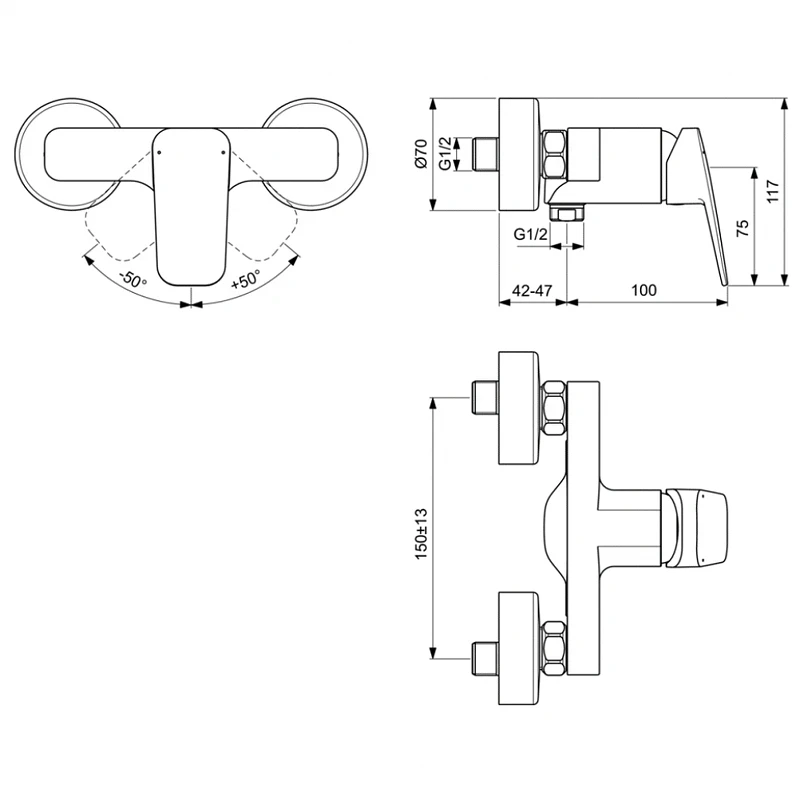Смеситель для душа Ideal Standard Ceraplan BD250XG Черный матовый латунь на стену