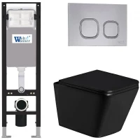 Комплект унитаза с инсталляцией WeltWasser AMBERG 350 + GELBACH 043 GL-BL + AMBERG RD-CR 10000013545 цвет Черный глянцевый с сиденьем Микролифт и клавишей смыва цвет Хром