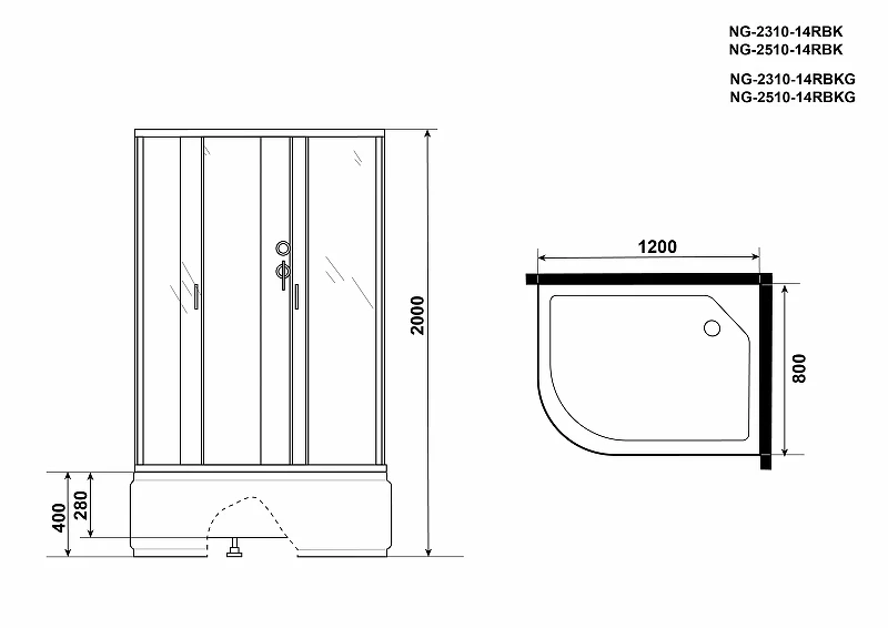 Душевая кабина Niagara Classic 120x80 R NG-2310-14RBKG с гидромассажем