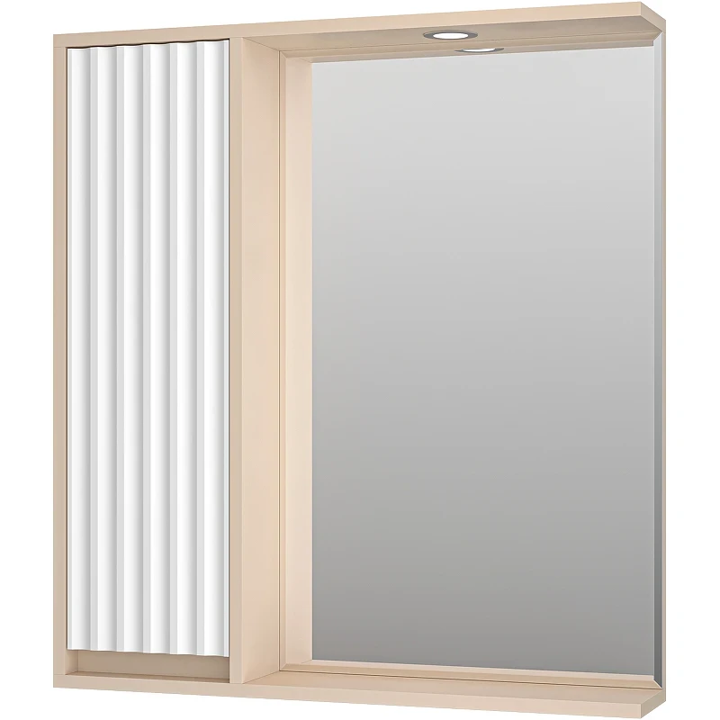 Зеркало со шкафом Brevita Balaton 75 L BAL-04075-03-01Л с подсветкой Белое матовое Бежевое матовое МДФ / ЛДСП, стекло