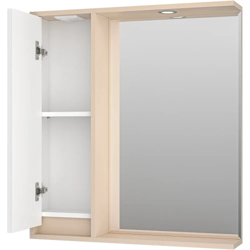 Зеркало со шкафом Brevita Balaton 75 L BAL-04075-03-01Л с подсветкой Белое матовое Бежевое матовое МДФ / ЛДСП, стекло