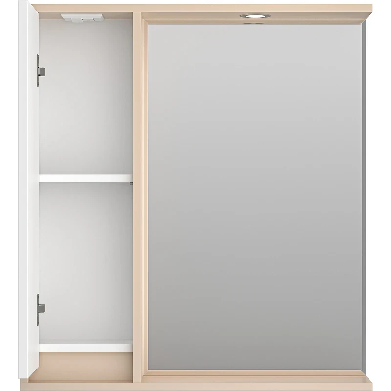 Зеркало со шкафом Brevita Balaton 75 L BAL-04075-03-01Л с подсветкой Белое матовое Бежевое матовое МДФ / ЛДСП, стекло