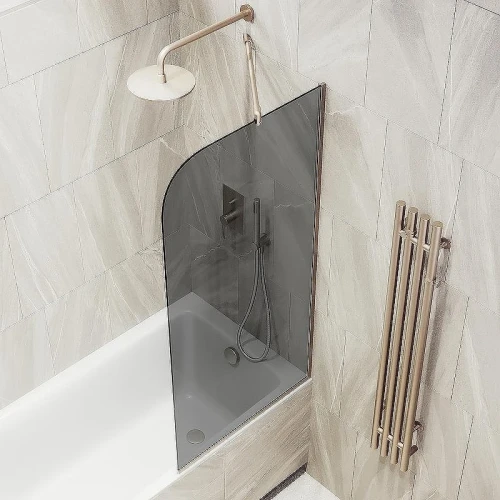 Шторка на ванну Maybah Glass MGV-152-2у 740x1400 в узком профиле Бронза стекло графитовое