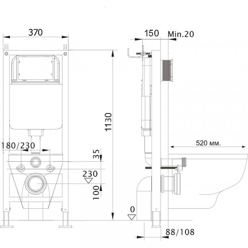 Инсталляция Aquatek Standart 37 INS-0000017 для унитаза без клавиши смыва нержавеющая сталь