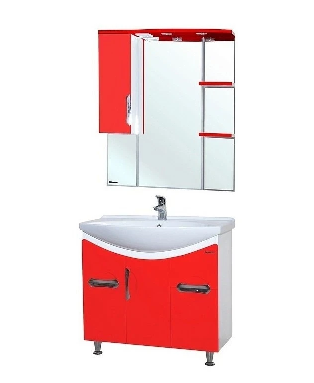 Зеркало со шкафом Bellezza Лагуна 85 L 4612114002038 с подсветкой L Красное Белое МДФ / ЛДСП, стекло