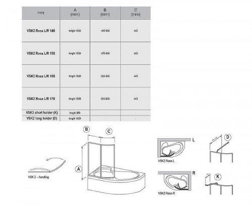 Шторка на ванну Ravak Supernova VSK2 Rosa 170 R 76PB010041 профиль Белый витраж пластик Rain
