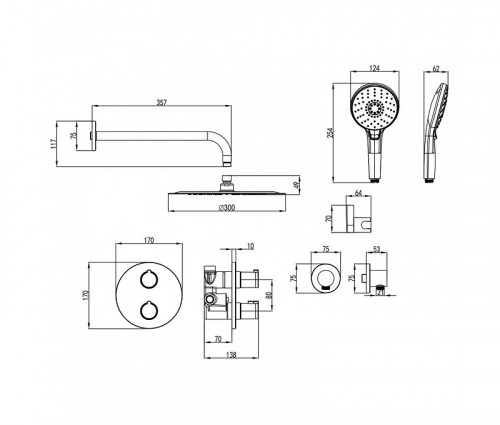 Душевая система Lemark Yeti LM7829С с термостатом Хром латунь встраиваемый