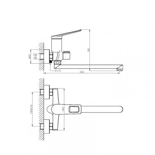 Смеситель для ванны Haiba HB22595 универсальный Хром на стену