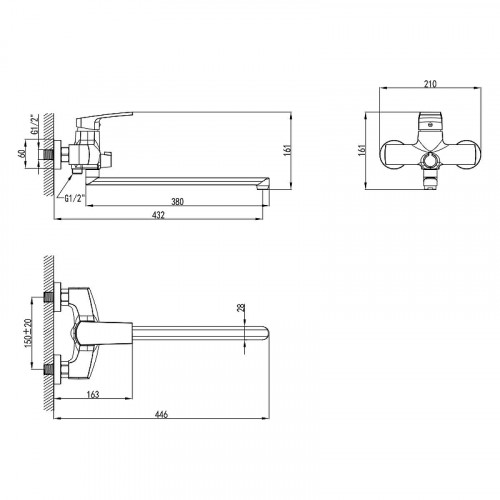 Смеситель для ванны AWP Peno S2851C универсальный цвет Хром