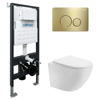 Комплект унитаза Abber Bequem AC1100T-AC0105-AC0121MMG с сиденьем Микролифт и клавишей смыва цвет Золото матовое