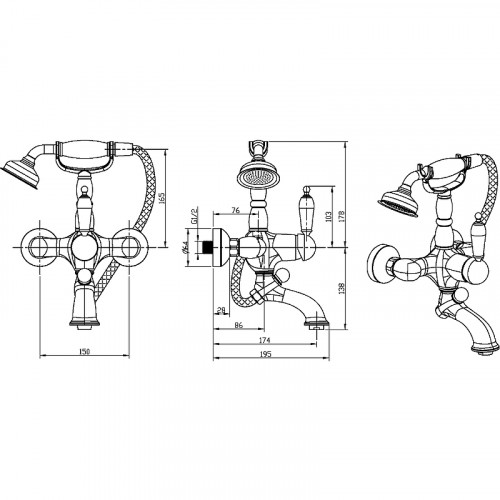 Смеситель для ванны Boheme Crystal 303-CRST Бронза латунь на стену