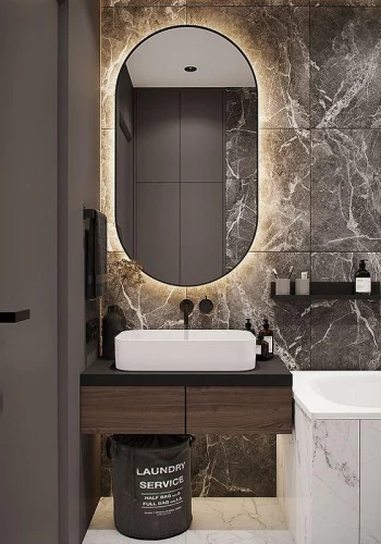 Зеркало Art&Max Torino 50 AM-Tor-500-900-DS-F-Nero с подсветкой цвет Черный с сенсорным выключателем
