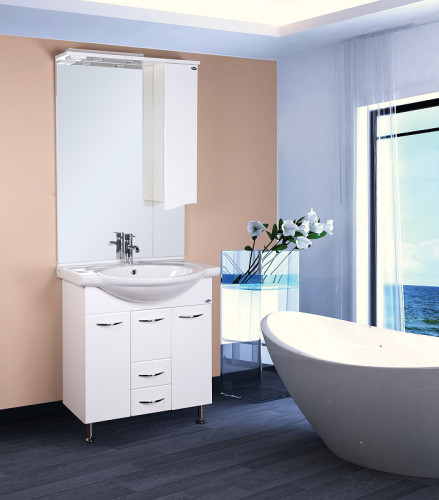 Зеркало со шкафом Onika Моника 75.01 R 207507 с подсветкой Белое МДФ / ЛДСП, стекло