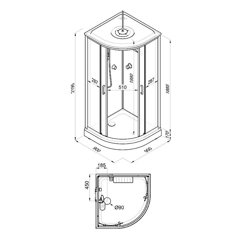 Душевая кабина Triton Прайм 90x90 Щ0000071581 без гидромассажа
