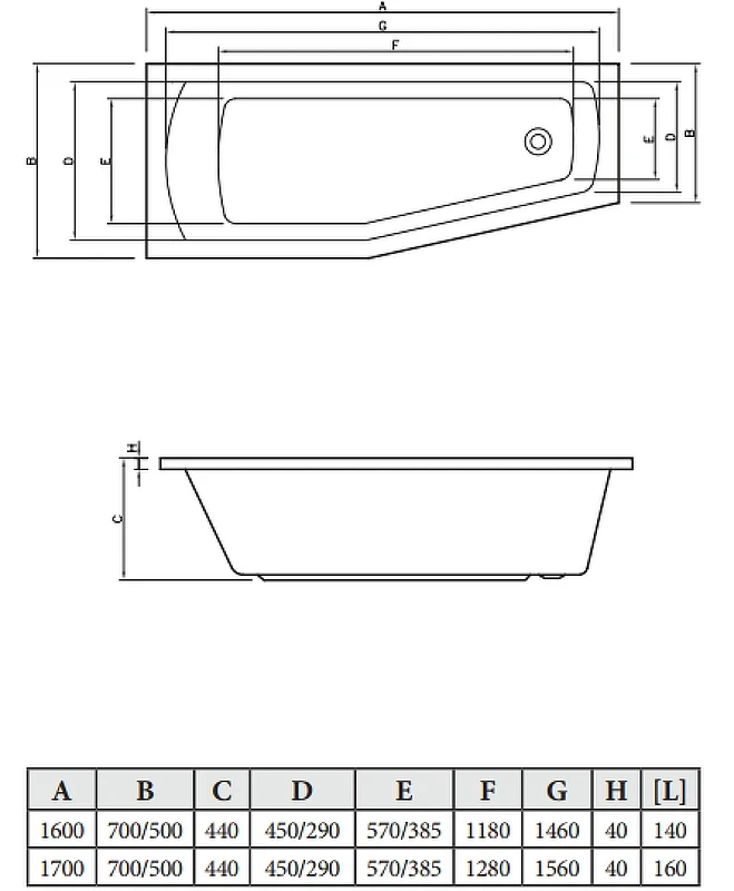 Акриловая ванна C-Bath Nika 160х70 L CBA00401L цвет Белый