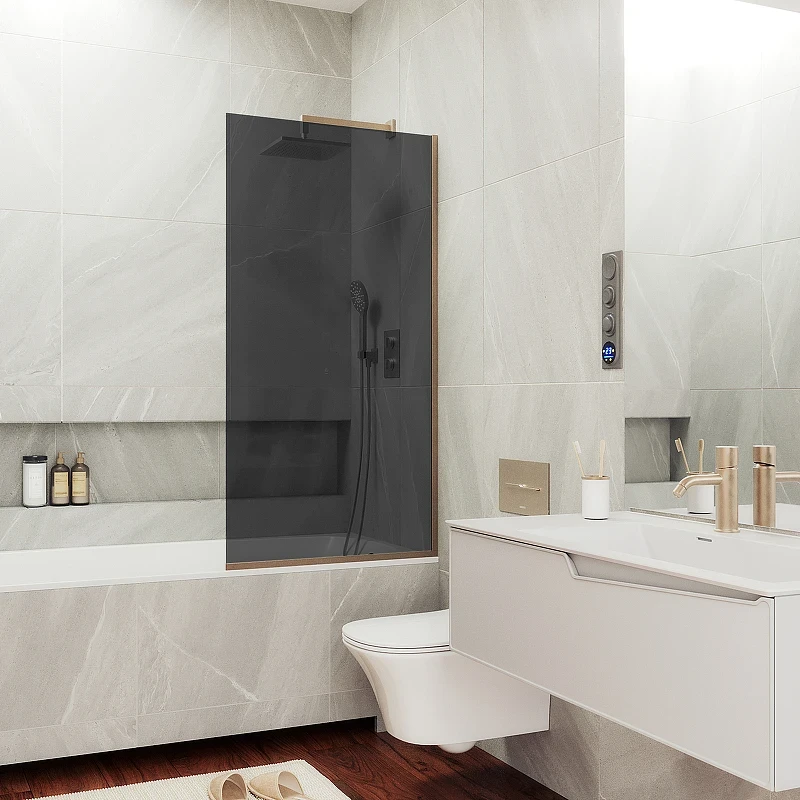 Шторка на ванну Maybah Glass MGV-79-2у 500x1400 в узком профиле Бронза стекло графитовое
