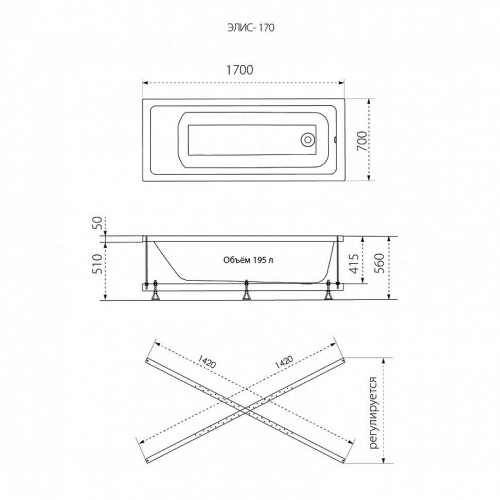 Акриловая ванна Triton Элис 170х70  Щ0000066028 цвет Белый