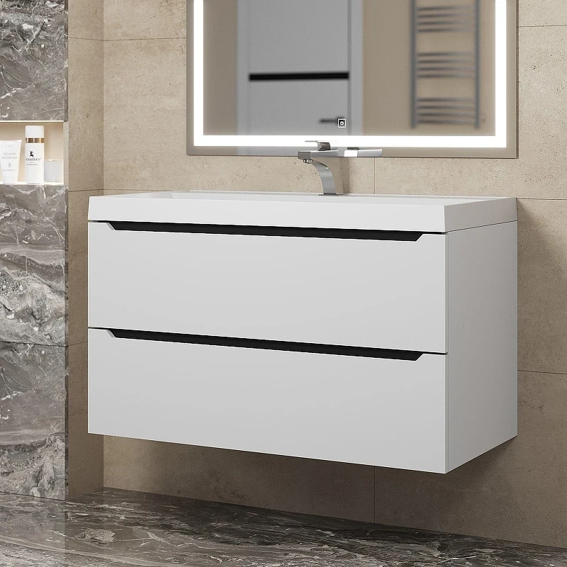 Тумба под раковину Uperwood Tanos 90 2930205143 подвесная цвет Белый матовый Графит матовый