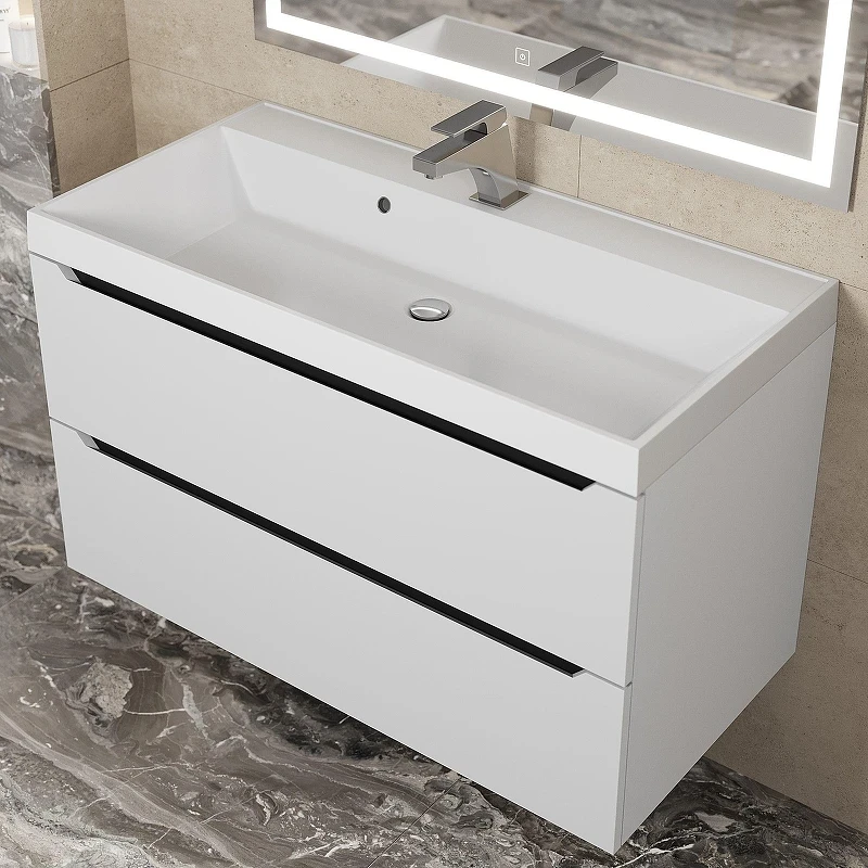 Тумба под раковину Uperwood Tanos 90 2930205143 подвесная цвет Белый матовый Графит матовый