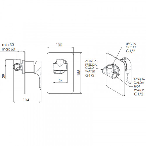 Смеситель для душа Remer Infinity I30NP Никель брашированный латунь встраиваемый