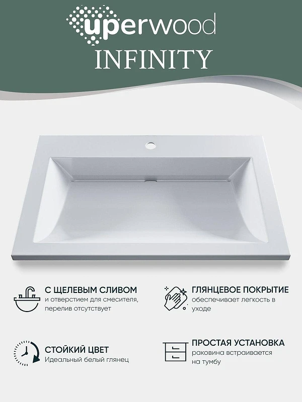 Раковина Uperwood Infinity 70 RInfinity70wg цвет Белый глянцевый