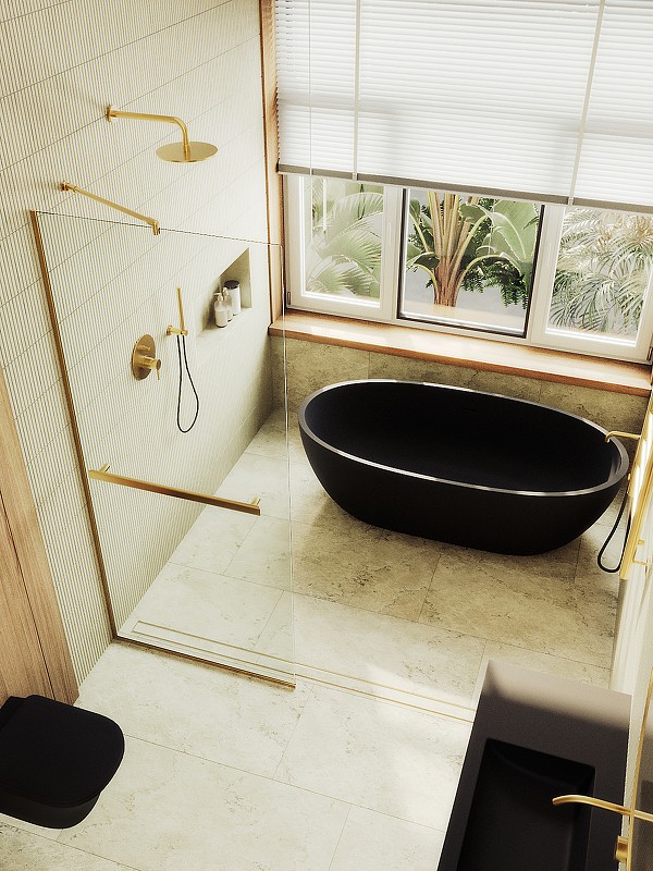 Душевая перегородка Maybah Glass MGD-720-3у 690x1950 в узком профиле Золото стекло прозрачное