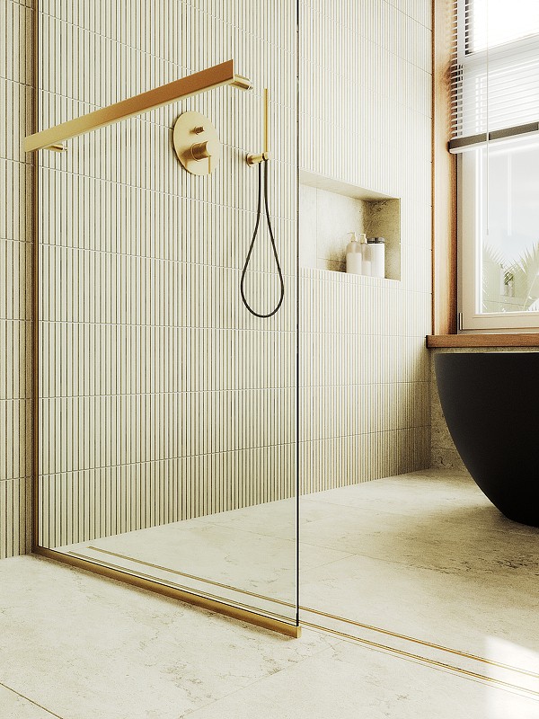 Душевая перегородка Maybah Glass MGD-720-3у 690x1950 в узком профиле Золото стекло прозрачное