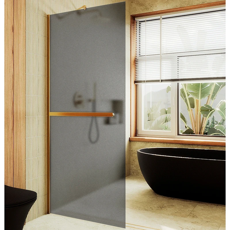 Душевая перегородка Maybah Glass MGD-712-3ш 1090x1950 в широком профиле Золото стекло графитовое матовое