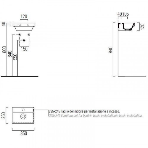 Раковина GSI Norm 35 8650111 Белая фаянс подвесная, полувстраиваемая