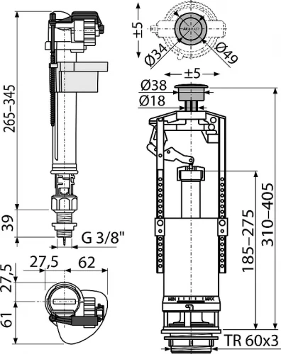 Сливная арматура Alcaplast SA2000S 3/8" CHROM с нижней подводкой G 3/8 цвет Хром
