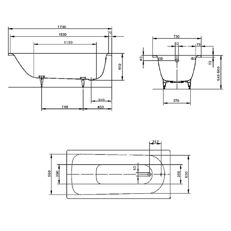Стальная ванна Kaldewei Saniform Plus 360-1 140х70 111500010001 без покрытия