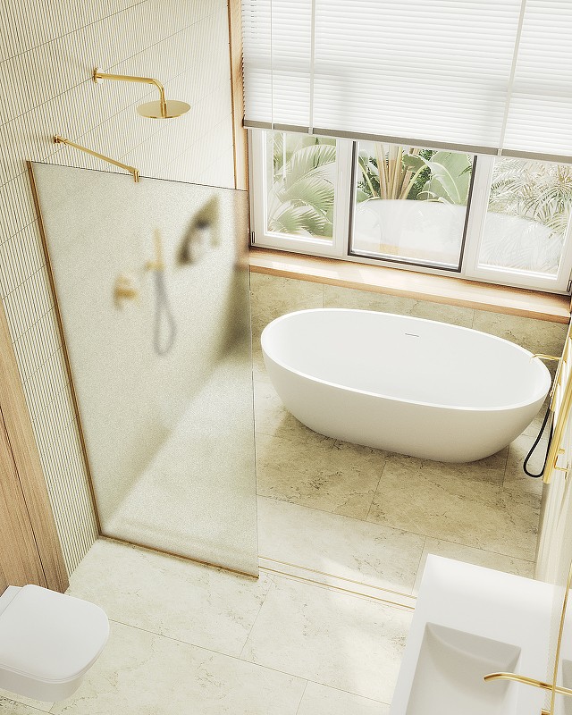 Душевая перегородка Maybah Glass MGD-700-3у 790x1950 в узком профиле Золото стекло сатиновое
