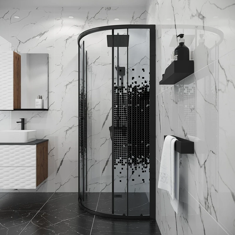 Душевой уголок Niagara Eco 90х90 NG-1007-14BLACK профиль цвет Черный матовый стекло прозрачное с рисунком
