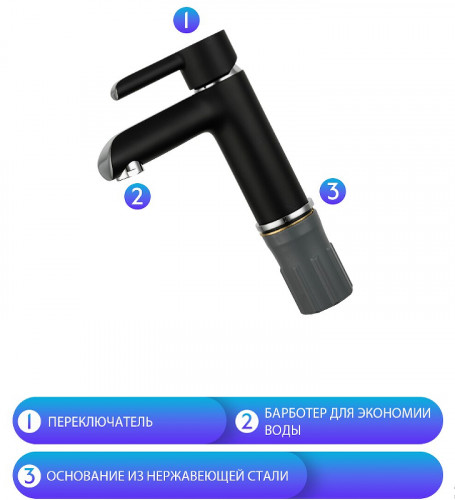 Смеситель для раковины Gappo G03-6 G1003-6 Черный матовый Хром латунь