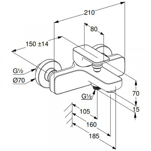 Смеситель для ванны Kludi Renon 426910575 Хром латунь на стену