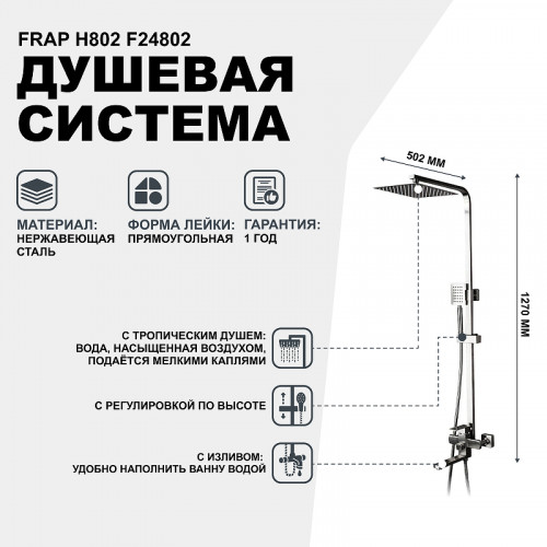 Душевая система Frap H802 F24802 Нержавеющая сталь нержавеющая сталь на стену