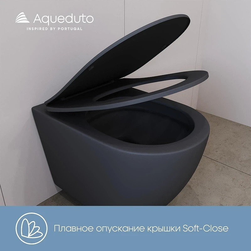 Унитаз Aqueduto Ovo Tornado OVOT2140 подвесной цвет Черный матовый с сиденьем Микролифт