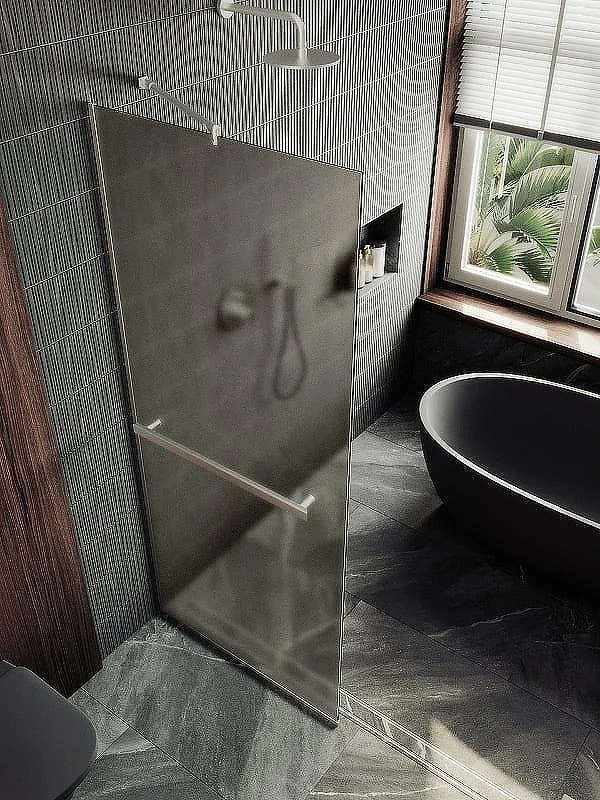 Душевая перегородка Maybah Glass MGD-1460-5у 990х1950 в узком профиле с полотенцедержателем Хром матовый стекло бронзовое матовое